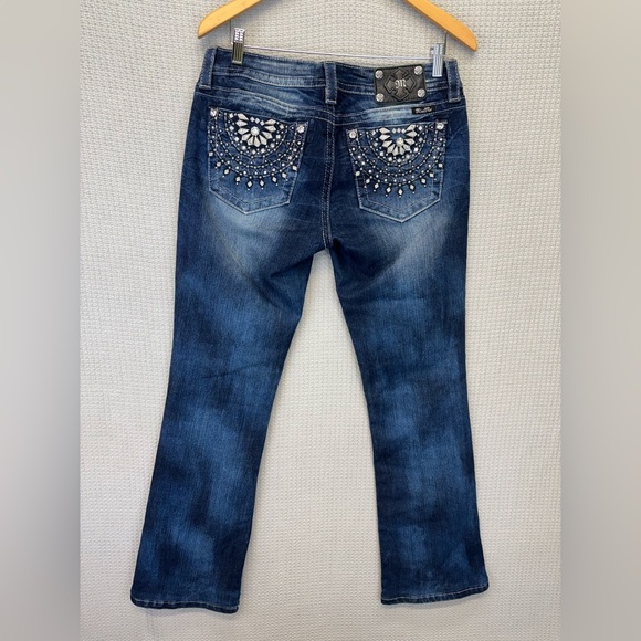 Miss Me Denim - Miss Me Signature Rise Boot Cut Denim Jeans Rhinestone Women’s Sz 31 Boho Bling